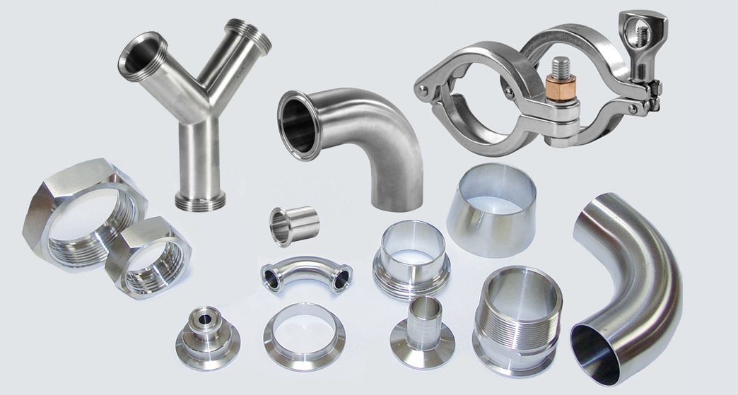 Sanitary fittings including Y-connectors and clamps